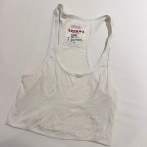 Zenana Outfitters‎ White Ribbed Racerback Cropped Tank Top Small
